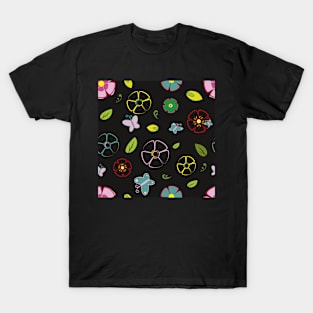 Garden flowers on black T-Shirt